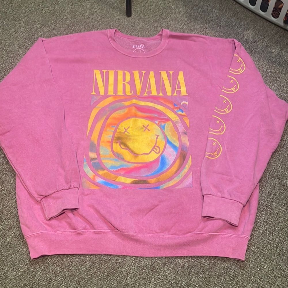 Pink Nirvana Crew Neck Sz S/M Oversized Sweatshirt Urban Outfitters Grunge 90s
